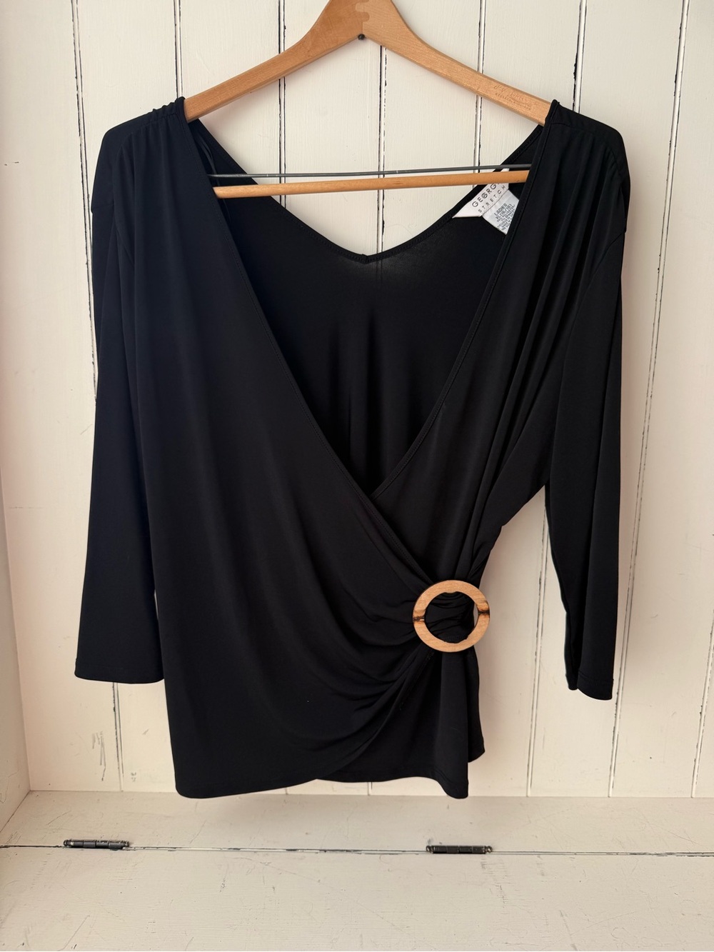 George Black Faux Wrap Top | Office Siren Buckle Detail Blouse